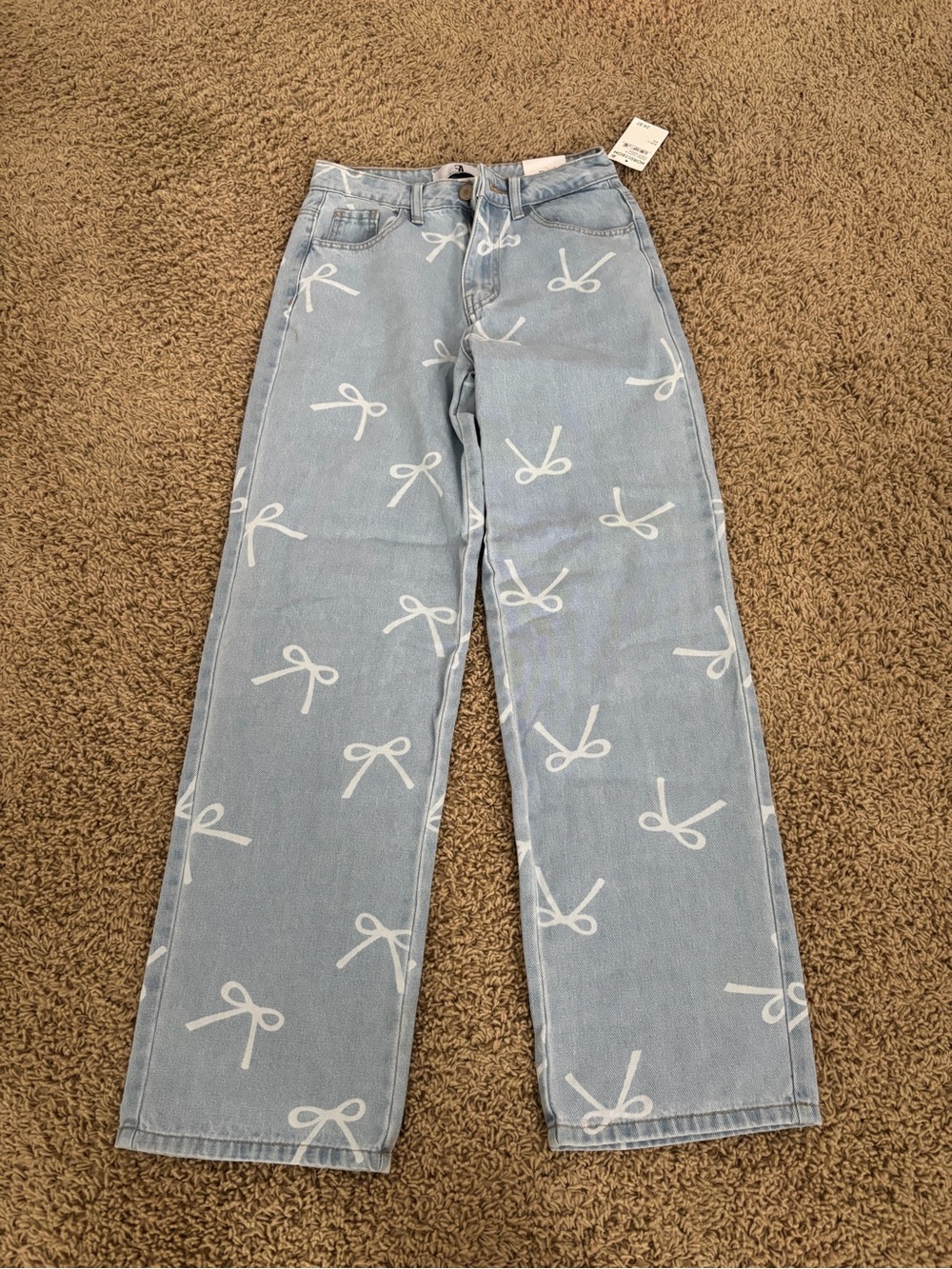 Junior Light Blue Patterned bow Jeans